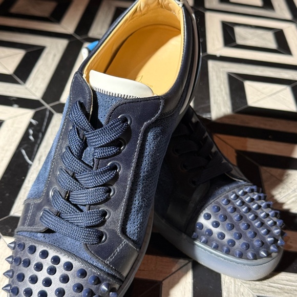 Authentic Louboutin Fun Louis Junior Spikes Navy Suede Sneakers 8.5 - Picture 4 of 11